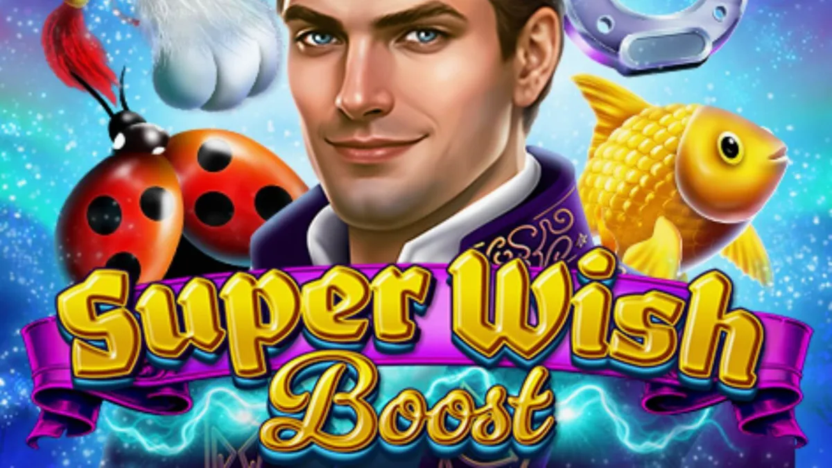 Tampilan visual slot Super Wish Boost dengan tema fantasi dan simbol keberuntungan